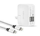 Jayuer Dual USB Universal Portable Wall Charger with 6-Feet and 10-Feet Lightning to USB Data Sync Cable for Apple Devices (White)