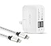 Jayuer Dual USB Universal Portable Wall Charger with 6-Feet and 10-Feet Lightning to USB Data Sync Cable for Apple Devices (White)