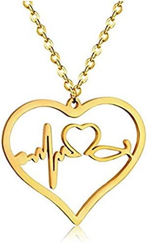 Stethoscope EKG Heart Heartbeat Stainless Steel Nurse Doctor Gifts Necklace (Gold) XIAOLI