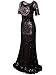 Vijiv 1920s Long Wedding Prom Dresses 2/3 Sleeves Sequin Beaded Party Formal Evening Gowns Black