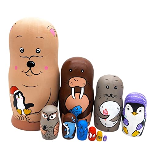 PXIWDAN Nesting Doll Russian Dolls Matryoshka 10 Pieces Hand Painted Nesting Matryoshka Doll Crafted Doll Stacking Doll