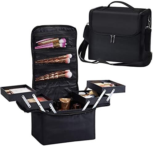 Hapilife プロ仕様 メイクボックス 大容量 防水 メイクポーチ 4段 スライドトレイ コスメボックス 軽量 持ち運び メイク収納 化粧ボックス ネイルバッグ 化粧バッグ 2way ショルダー付き 黒 ブラック Otcon Com Br