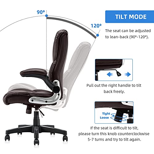 KERMS Home Office Desk Chair, PU Leather Ergonomic Office Chair Flip up