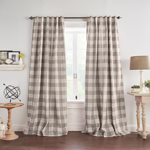 Elrene Home Fashions Farmhouse Living Grainger Buffalo-Check Room Verduisterend Gordijn, Woonkamer en Slaapkamer Drape met Rod Pocket Tabs, 132 x 274 cm, Grijs, 1 Paneel