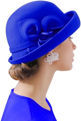 Vintage Wool Felt Bucket Cloche Bowler Hat Church Wedding Fascinator Womens Vintage Wool Felt Flowers Bucket Cloche Bowler Hat  main image 3