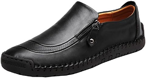 SuperDuo Men's Slip On Leather Shoes, Fashion Casual Winter Slip-on Zippered Breathable Driving Dress Loafers Shoes 5709