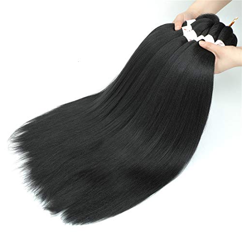 Xusuperb Hair Extensions for African Braids Black 30 Inches Long Kanekalon Easy Braids Extensions Black 6 Packs Synthetic Hair Extensions for Black Braiding Hair Pre Stretched(1B)