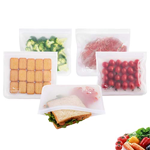 Reusable Sandwich Bags,Luxital 5 Pack Ziplock Storage Bags, EXTRA THICK