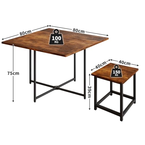 Comedor 4 Personas Mesa 80x80 cm con 4 Taburetes Negro Vintage | Juego de comedor compacto para 4 personas, ideal para departamentos, cocinas pequeñas y espacios modernos.