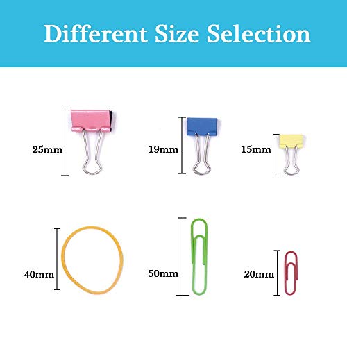 MONODY Assorted Paper Clips Mini Small Medium Jumbo Binder Clips Paper Clamps and Rubber Bands