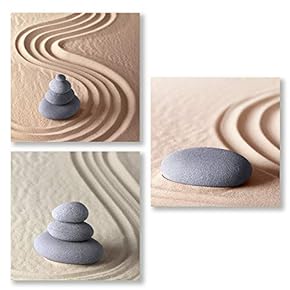 3 Panel Canvas Wall Art Stones in The Sand Pictures Home Wall Decorations for Bedroom Living Room Paintings Canvas Prints Framed - 12"x12"x3 Panels