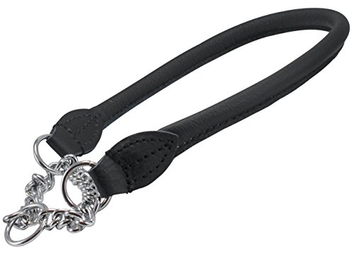 Rolled Genuine Leather Martingale Dog Collar Choker Black 7 Sizes (#5 - Neck Circumf.13.75"-15.5")
