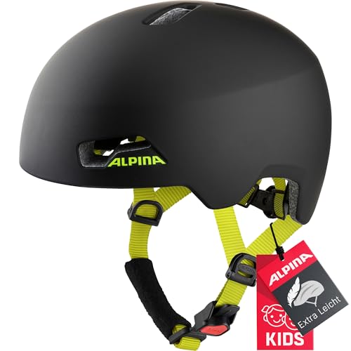 ALPINA Hackney Kinderfahrradhelm, Black-neon Yellow matt, 47-51 cm