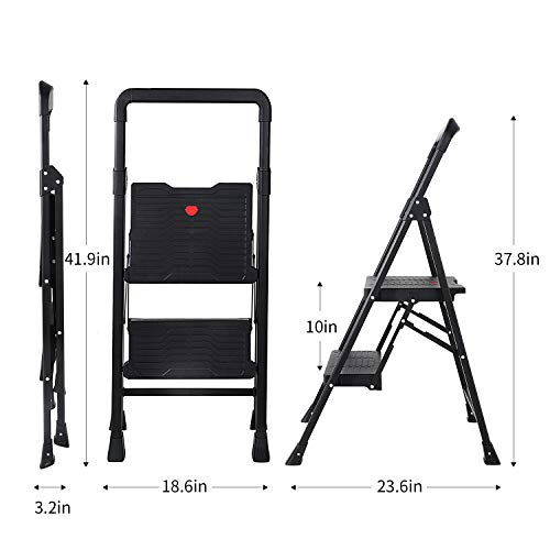 Topfun Folding 2 Step Ladder, Safety Lock Design, Sturdy Steel Ladder