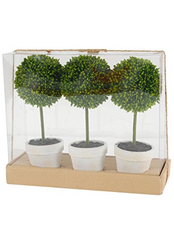 Set of 3 Mini Artificial Potted Boxwood Topiaries - 9" Tall