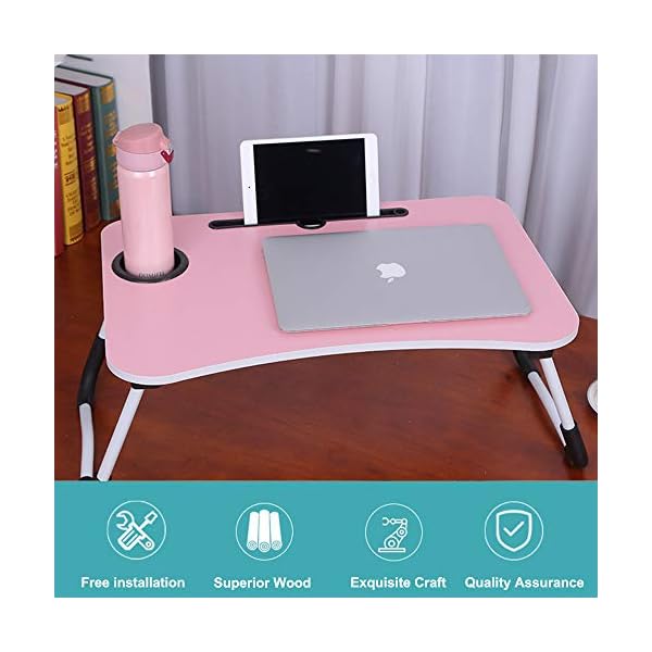 VLikeze Laptop Bed Table, Foldable Portable Lap Standing Desk with Cup Slot, Notebook Stand Breakfast Bed Tray Book…