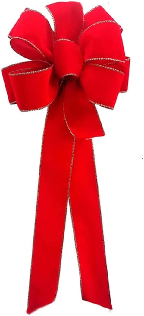 Bows & Ribbons - Rocky Mountain Goods 10” x 26” Christmas Red Bow with Gold Edges - Indoor/Outdoor Bow for Wreaths, Tree Topper, Door, Post (1)