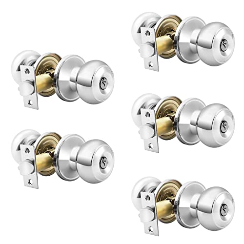 Probrico Passage Door Knob (5 Pack) for Hall/Closet, NonLocking