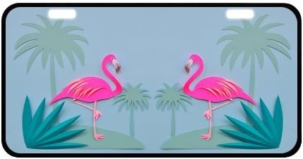 Pink Flamingos Palm Tree Art Strong And Durable Aluminum Car License Plate 11.8" x 6.1"