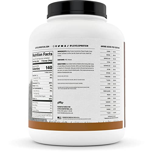 Levels Grass Fed 100 Whey Protein, No GMOs, Chocolate Peanut Butter