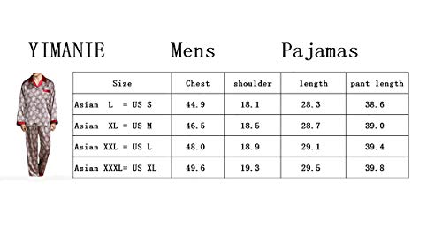 YIMANIE Mens Silk Satin Pattern Pajamas Set Classic Sleepwear Loungewear Long Sleeve Nightwear Set Sleep Shirt & Sleep Pant