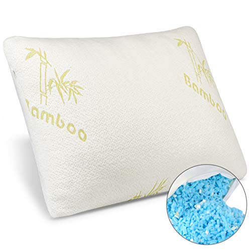 Mastery Mart Cooling Shredded Memory Foam Bed Pillow, Soft Removable Washable Bamboo Pillowcase, Fully Adjustable with Inner Zipper for Neck Pain Sleeper (Queen Size)