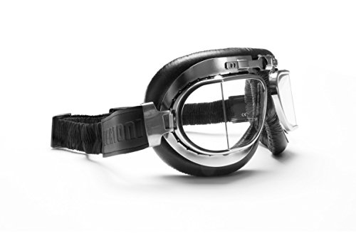 Vintage Motorcycle Goggles with Antifog and Anticrash Squared Lenses - Chromed Steel Frame - by Bertoni Italy - AF193CR Black Motorbike Aviator Helmets Goggles