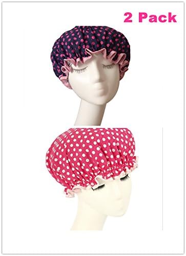 Houtemy Shower Cap 2-Pack Double Layers Waterproof Bath Spa Hat Standard Size for Women and Kids