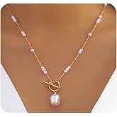 Baroque Pearl Pendant Necklace,Vintage Plated Gold OT Clasp Irregular Pearl Statement Choker,Aesthetic Dainty Bead Personalized Collarbone Necklace