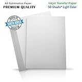 INKUTEN Premium Inkjet Heat Transfer Paper for (Light Colored Fabrics), Pure Cotton, Polyster, Ricoh, SawGrass Printers (50 Sheets) A4