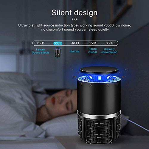 Huahua - Lámpara antimosquitos, usblámpara mosquitera con 360 ° UV LED, con ventosa dispersor, para moscas y mosquitos, para casa, oficina, patio, cocina, Negro
