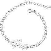 COLORFUL BLING Stainless Steel Butterfly Charm Figaro Chain Adjustable Size Strand Bracelet Ankle Bracelets for Women - Initial Butterfly Anklet for Women Multi-Layer Bracelet Anklet Jewelry Gifts-A