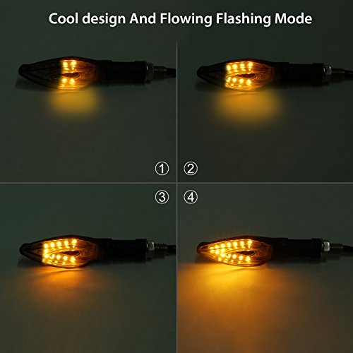 Justech 4pcs Flowing Flashing Led Turn Signal Lights Motorbike Indicators Waterproof 12V 14 LEDs Bulbs Universal for Motorcycle Motorbike Harley Kawasaki Yamaha Suzuki Off Road