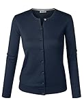 BIADANI Women Round Neck Button Down Soft Classic Knit Cardigan Sweater Navy Medium