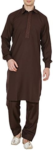 Royal Kurta Traditional Pathani Suit Kurta Pajama Poly Cotton Men Ethinc Wear Brown Dress