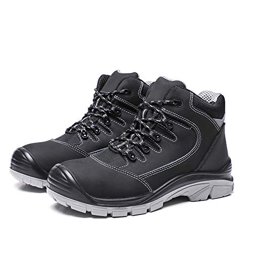 DRKA Men's Steel Toe Work Boots Water Resistant Safety Shoes(18950-blk-46)