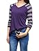 Allegra K Women's Striped T-Shirt Color Block Long Raglan Sleeve V Neck Baseball Tee Shirt Top Medium Purple