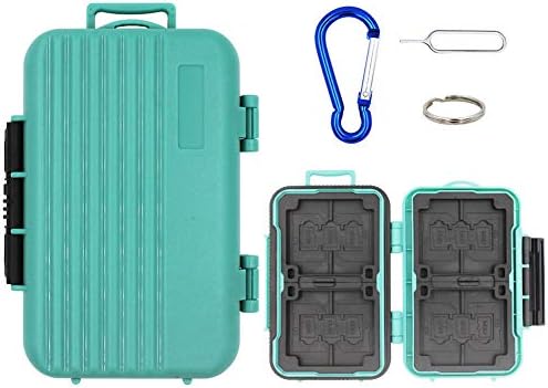Water-resistant Memory Card Carrying Case Shockproof Protector Box 24 Slots for 4 CF cards/8 Piece SDHC/SDXC Cards and 12 Micro SD Cards.(Green)