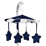 Modern Navy and Gray Stripe Musical Baby Crib Mobile