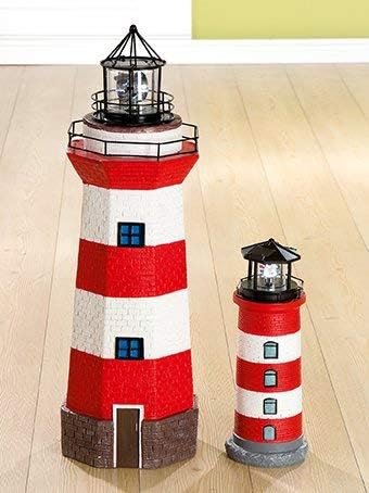Gilde Led-Solar Lighthouse Red-White Head Black with Drehspiegel Weatherproof 77cm 37866