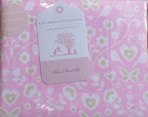 Children's Collection Bird, Butterfly and Flower Pink Sheet Twin Sheet Set By Bittersweet Inn