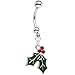 Body Candy Holiday Mistletoe Dangle Belly Ring Created with Crystal - Christmas Belly Ring