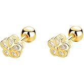 20G Crystal Flower Small Stud Earrings Statement Stainless Steel Cartilage Tragus Piercing Hypoallergenic Screw Back Helix Surgical Sensitive Ears Studs Delicate Tiny Ear Decorations Jewelry Gifts Daughter