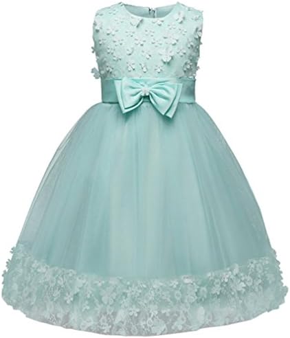 Baby Girl Dress Daoroka Kids Flower Bowknot Sleeveless Princess Wedding Bridesmaid Birthday Party Pageant Tutu Tulle Ball Gown Skirts Cute Soft Summer Fashion Beautiful Sundress (140/10T, Sky Blue)