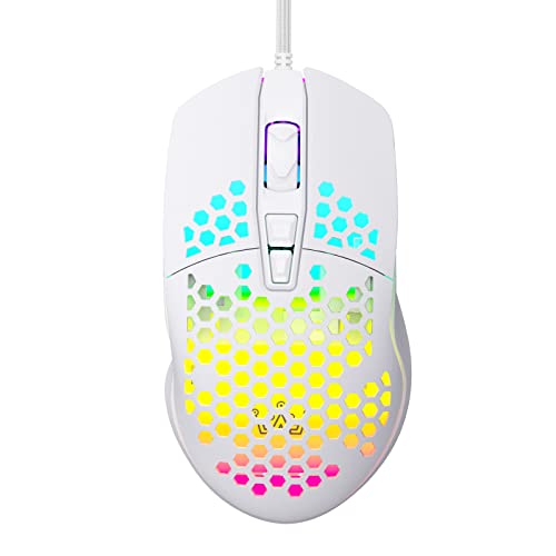 DIERYA Falcon Honeycomb Wired Gaming Mouse, RGB Backlight and 16000 Adjustable DPI, 7 Programmable Buttons, Ultra-Lightweight Ergonomic USB Computer Mouse for Windows PC Gamers (White)