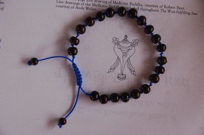 Hand Knotted Rosewood Wrist Mala/ Bracelet (Knots Between Each Beads) Blue String