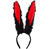 Ｎｏｏｎｈｏｒｓｅ Furry Rabbit Ear Cosplay Headband for Women Girls Prom Party Headwear Halloween Costume Bunny Ears Hair Accessories Black Red, 1 Pack