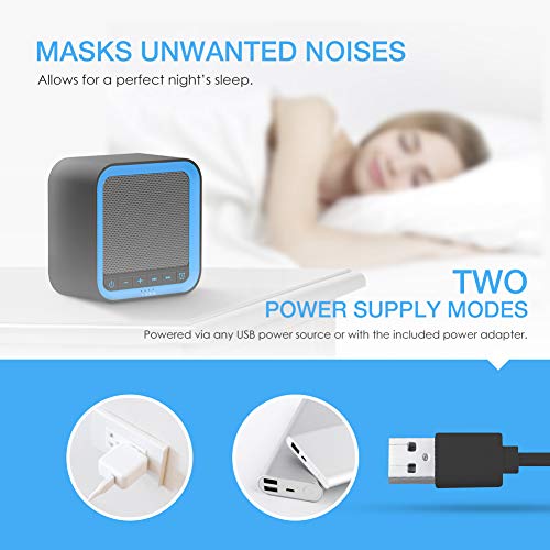 AVANTEK White Noise Sound Machine for Sleeping, 20 Non-Looping High Fidelity Soothing Sounds with 30 Levels of Volume, 7 Timer Settings and Memory Function