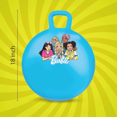 Barbie 18 inch Hopper Ball by GENIE'S Toy Bus | Blue Bouncy Hopping Ball with Handle | 220lb Capacity | Fast-Inflate Design | Fun Exercise Toy for Kids Ages 3-8 Years | Indoor/Outdoor Play 2