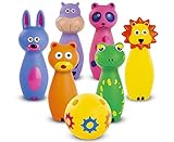 Bundaloo Kids Bowling Set Game 7-Piece Pin Bowling - Colorful Indented Ball and 6 Animal Pins - Soft Durable Indoor and Outdoor Toys for Toddlers and Children - Best Gifts for Girls and Boys